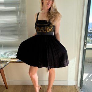 Anthropologie Floreat Gold and Black Art Deco Dress with Pockets!